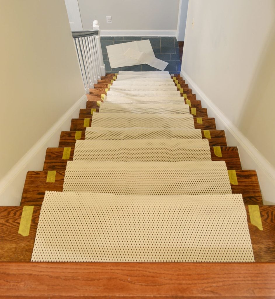 stair-runner-rug-pads-cut-942x1024-1 Overhead view of stairs with runner with rug pad