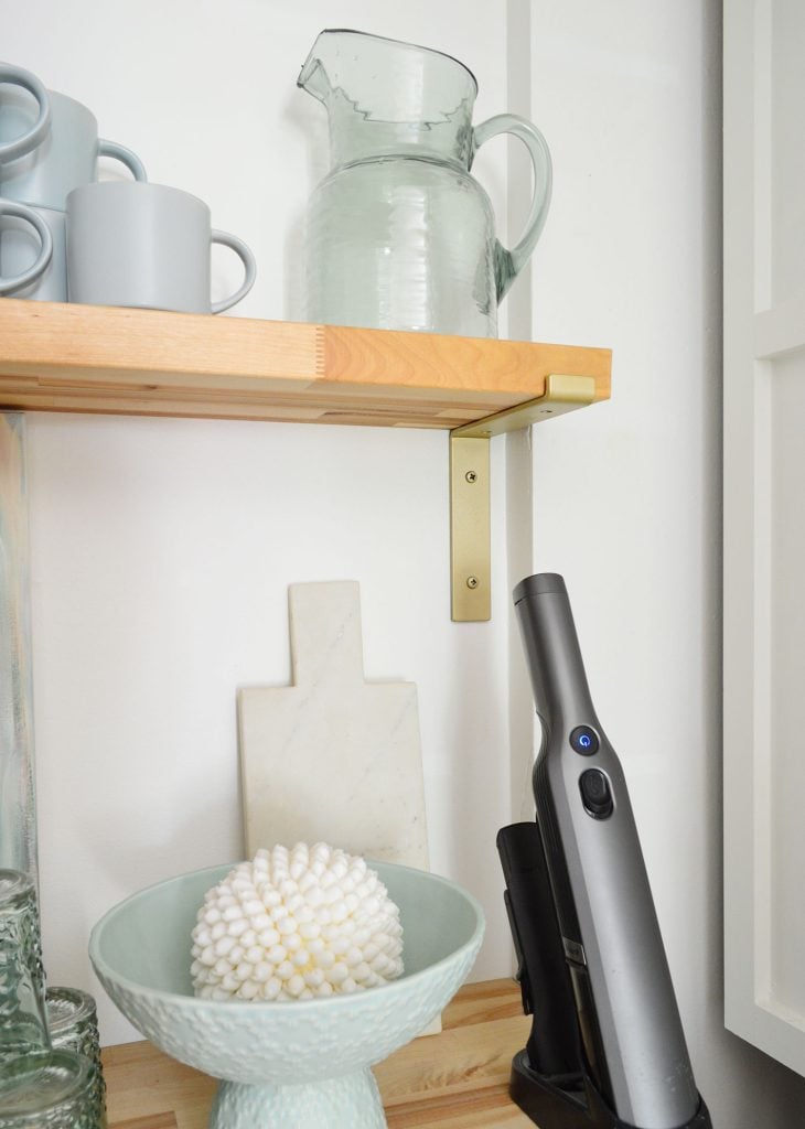 utility-closet-floating-shelf-bracket-730x1024-1 Detail Of Brass Floating Shelf Bracket With Butcher Block Shelf