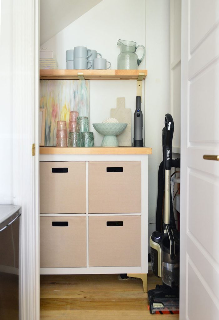 utility-closet-pretty-storage-closer-701x1024-1 After Photo Of Utility Closet With Pretty Cubby Storage And Butcher Counter