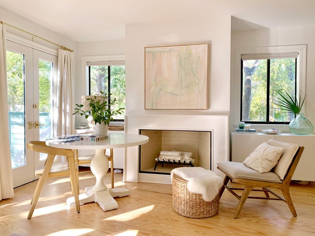bedroom-fireplace-wide-shot-1024x768-2 Seating area in bedroom in front of fireplace with DIY mantle