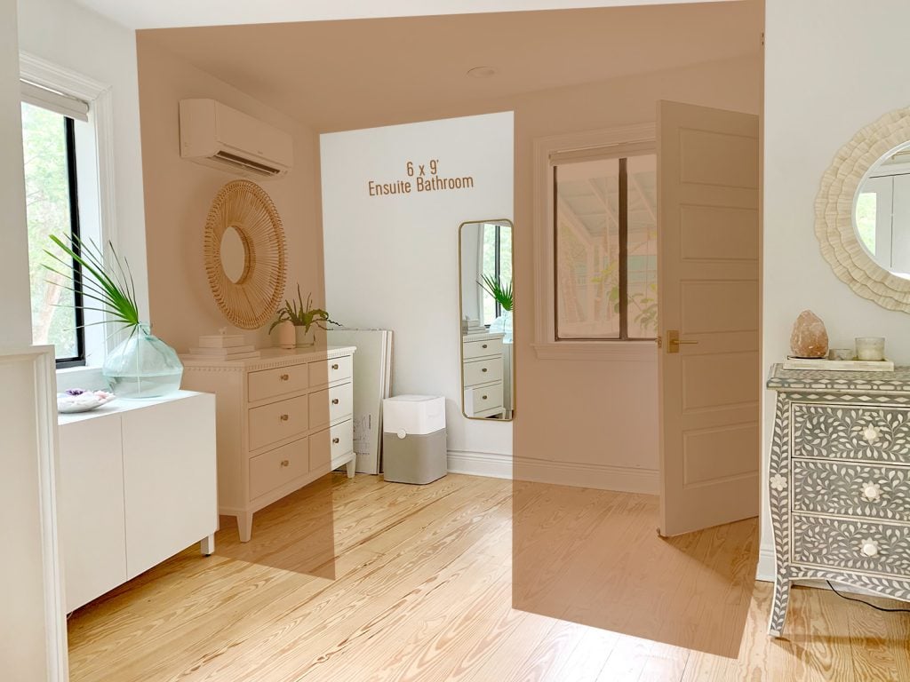 bedroom-new-bathroom-plan-1024x768-1 View of area that will become future bathroom with photoshop rendering over it