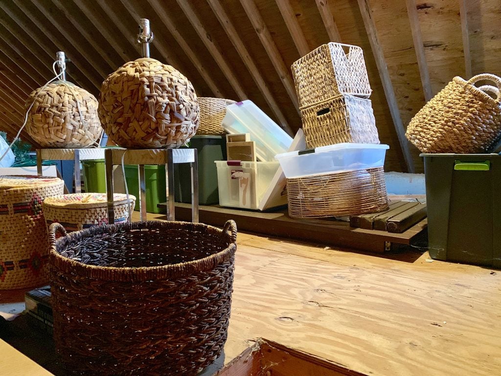 ep123-baskets-in-the-attic-1024x768-1 Attic with various wicker baskets and lamps