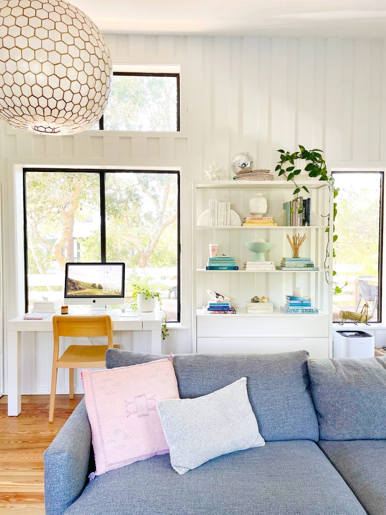 family-room-vertical-at-desk-and-bookcase-straight-on-768x1024-1 Crate And Barrel Lounge II Sofa Taft Steel In Upstairs Modern Family Room With Ikea Fjalkinge Bookcase In Background