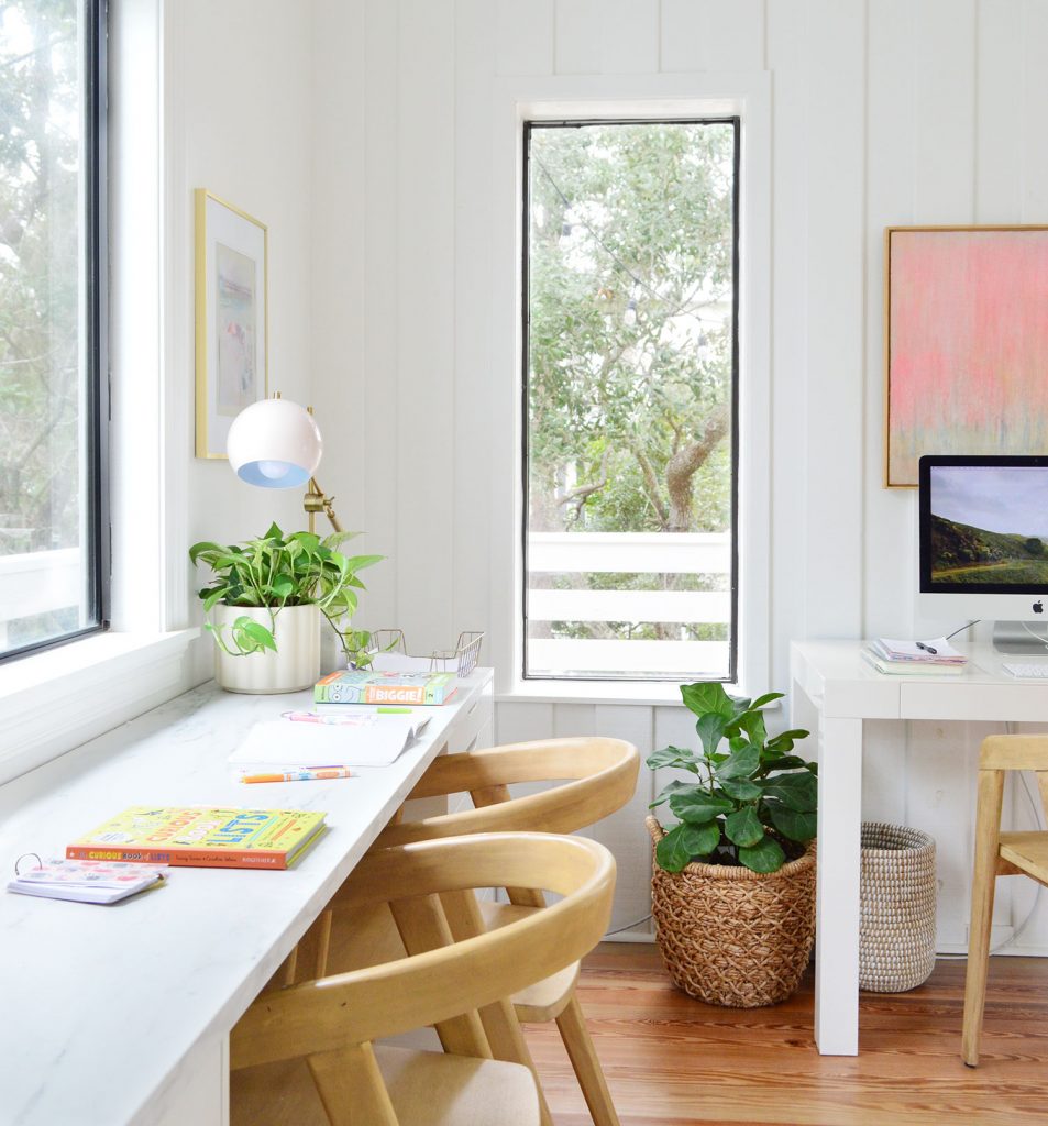 florida-living-room-kids-desk-side-953x1024-1 Kids Art Desk Under Window With Computer Workstation In Background