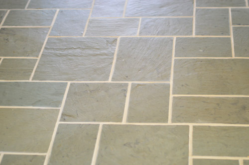grout-after2 close up of clean grout between slate tile floor after Polyblend Grout Renew application