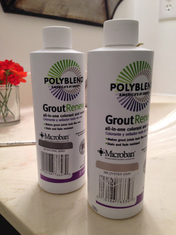 grout2 two bottles of Polyblend Grout Renew from Home Depot in Natural Gray and Oyster Gray colors