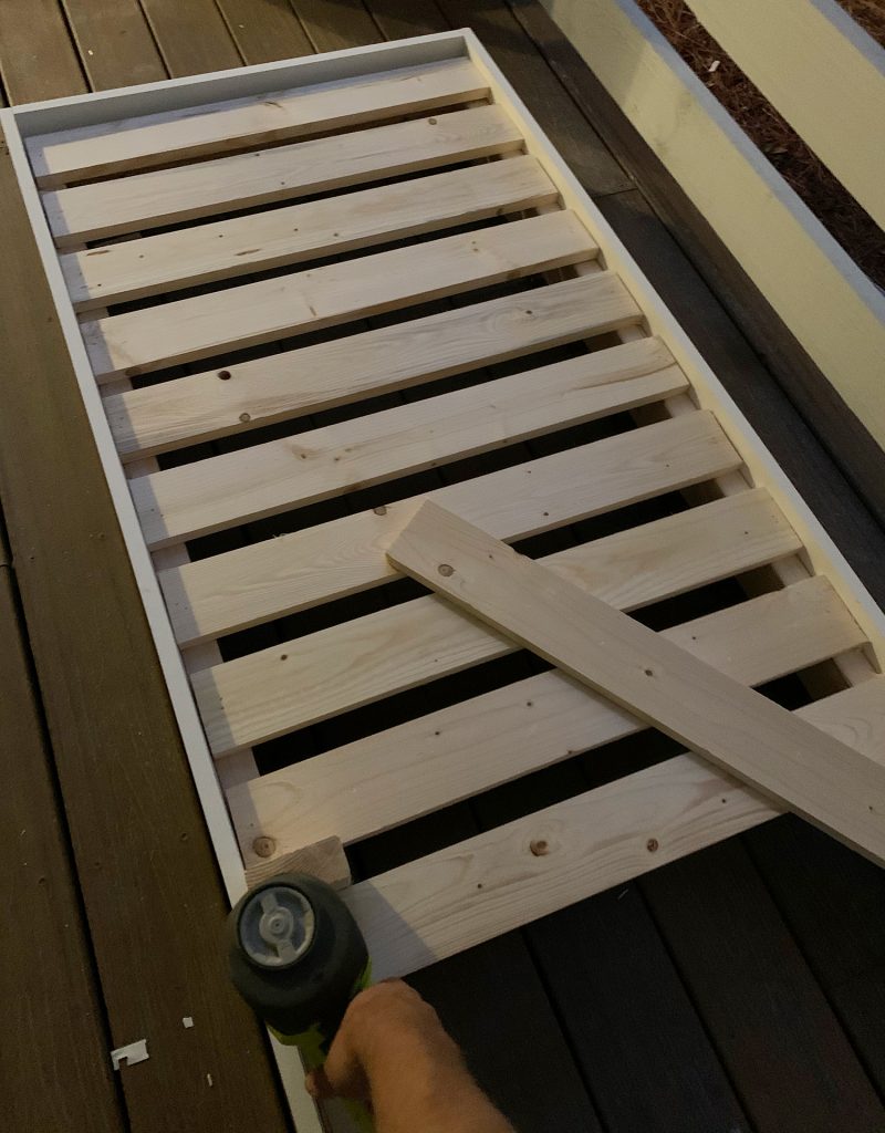 hanging-daybed-nailing-slats-in-800x1024-1 Nailing 1x4 slat across top of platform frame