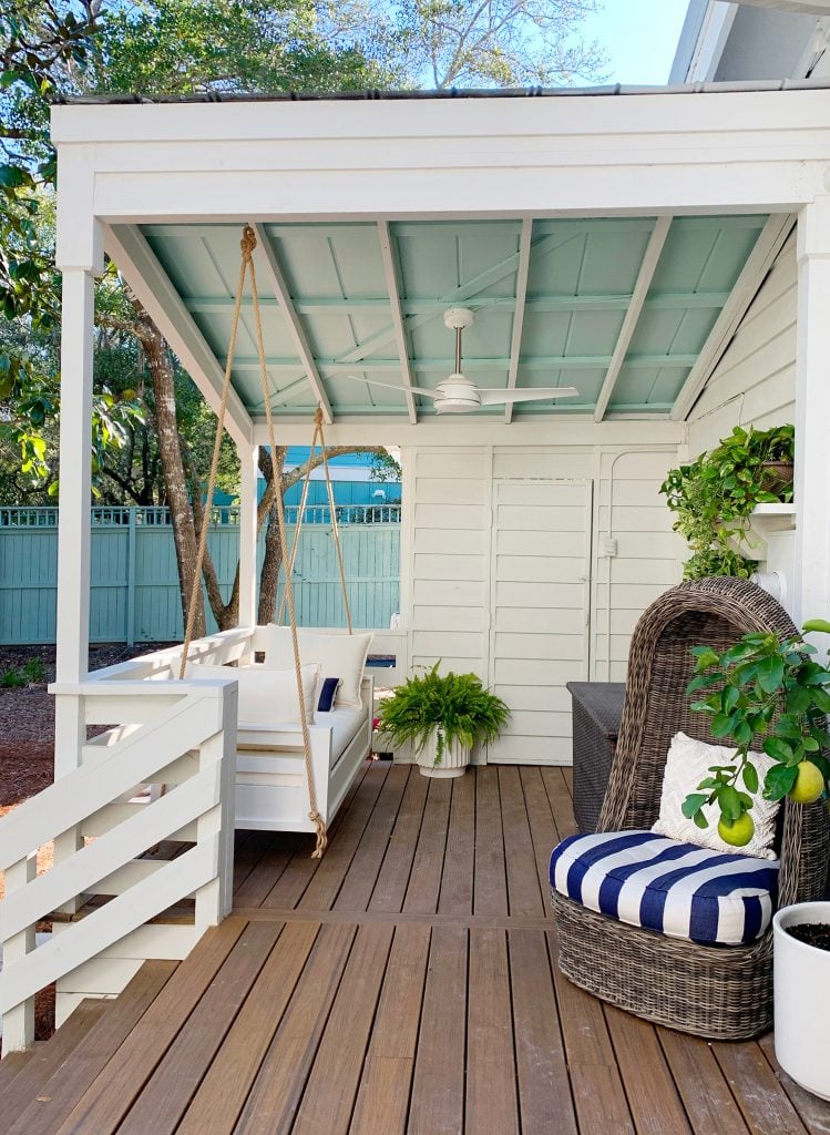 hanging-daybed-vertical-wide-shot-from-side-749x1024-2 Finished White Hanging Daybed Under Covered Front Porch
