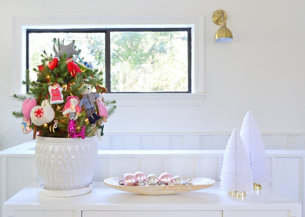 holiday-decor-2020-tabletop-tree-front-1024x730-1 Whit Tabletop With Small Tree Shiny Ornaments And Bottlebrush Trees