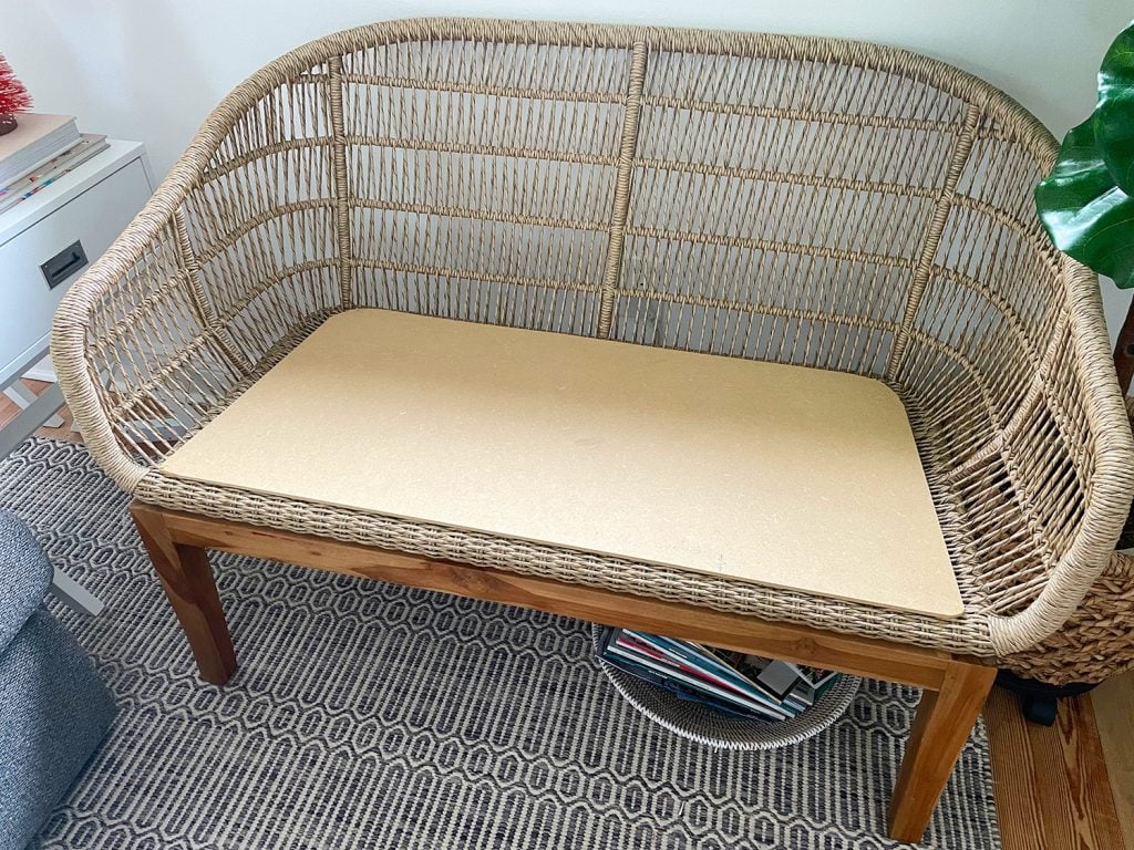 holiday-house-bench-seat-cut-step1-1024x768-1 Woven jute loveseat with DIY MDF platform base
