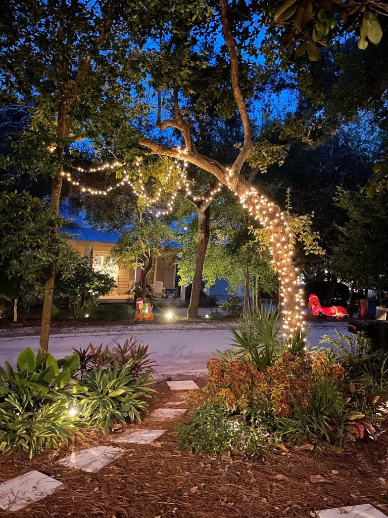 holiday-house-exterior-lights-768x1024-1 Outdoor Christmas light strung across crooked oak tree