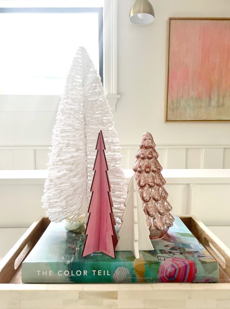 holiday-house-pink-trees-763x1024-1 Assortment of decorative Christmas tabletop trees in pink and white