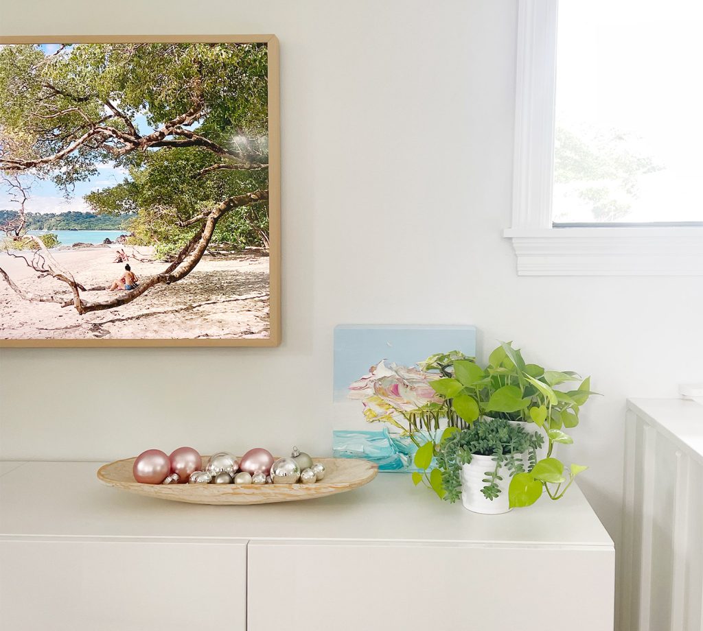 holiday-house-tv-console-straight-on-1024x920-1 Shallow dish of ornaments as tabletop decor on media console