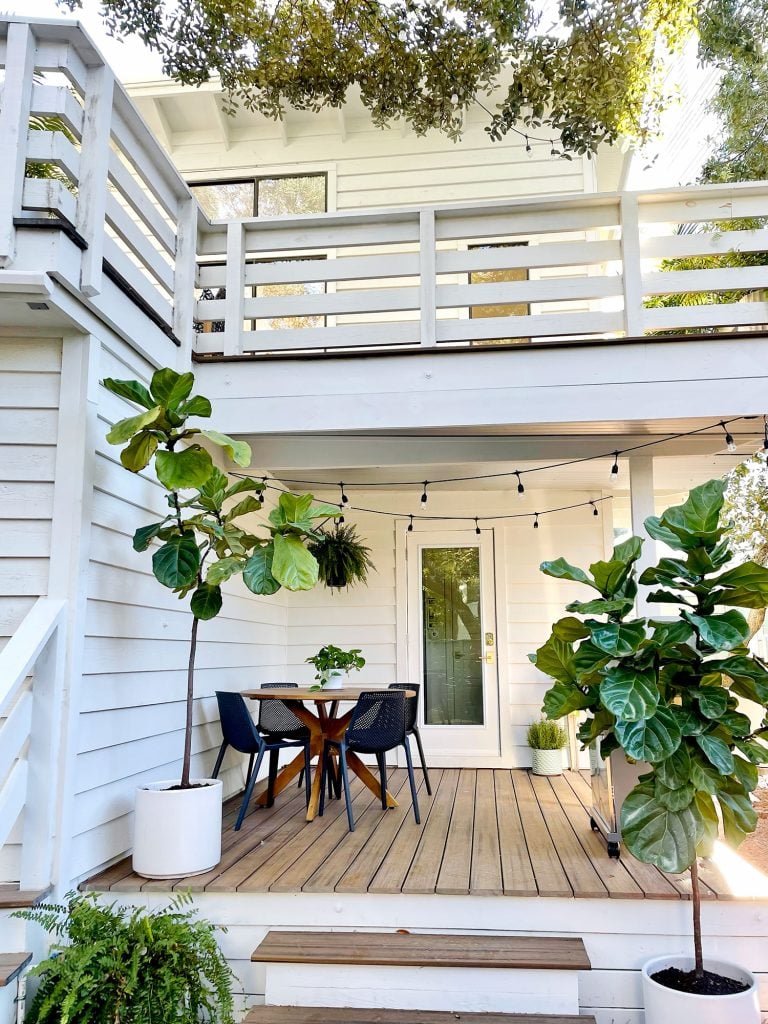 kitchen-porch-vertical-shot-sunny-768x1024-1 After photo from same view with white house string lights and fig trees