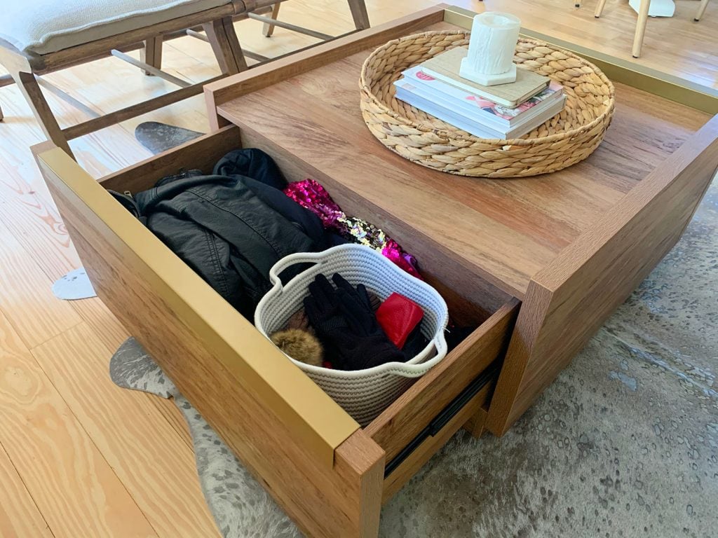 kitchen-seating-area-drawer-open-1024x768-1 Wood coffee table with large deep drawers