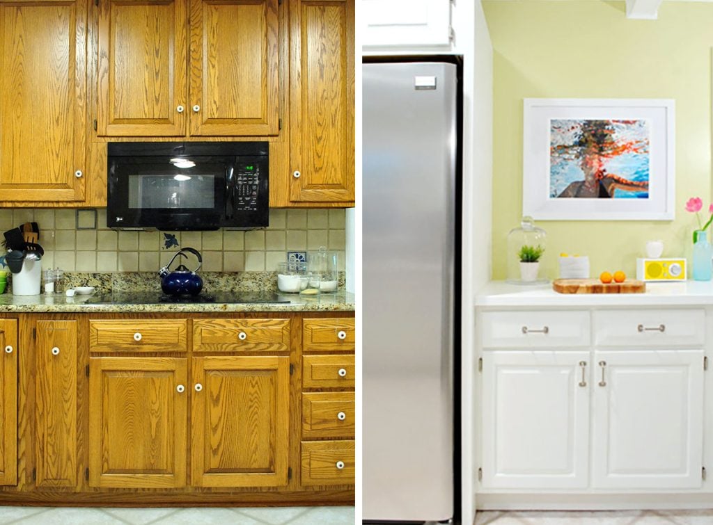 painted-kitchen-cabinets-white-before-after-1024x755-1 Before and After Of Wood Kitchen Cabinets Painted White
