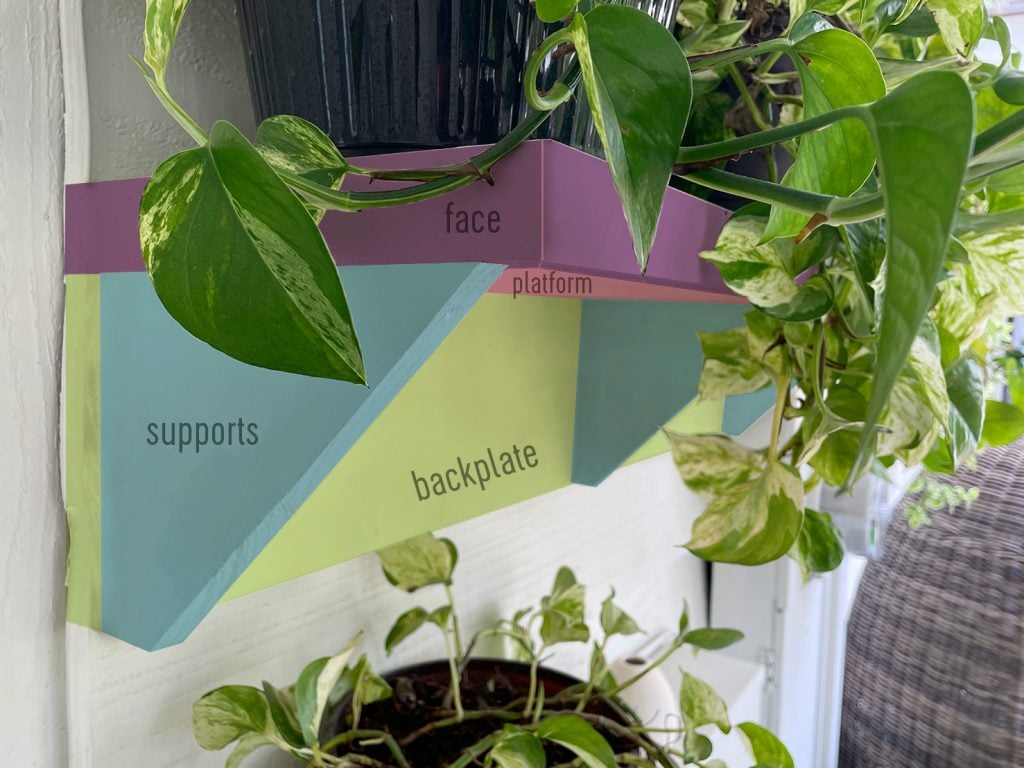 plant-shelves-diagram-1024x768-1 Color Coded Diagram of Outdoor Plant Shelf Showing Angled Supports Against Backplate And Platform Shelf