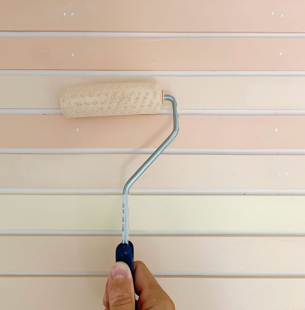 rainbow-striple-wall-touch-up-paint-1009x1024-1 Small Foam Roller Doing Touch Up On Orange Painted Stripe