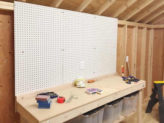 shed-storage-pegboards-hung-650x487-1 shed storage ideas hanging pegboards