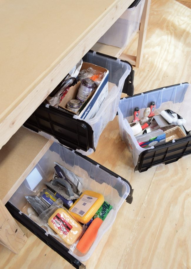 shed-storage-workbench-clear-bin-storage-650x918-1 shed storage ideas clear storage bins